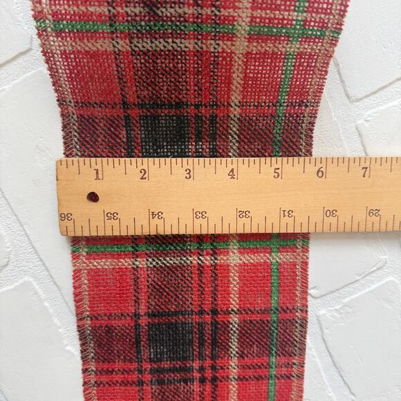 Holiday Card Holder Wooden Topper Green Christmas Tree Red Plaid Wide Ribbon - Picture 5 of 6